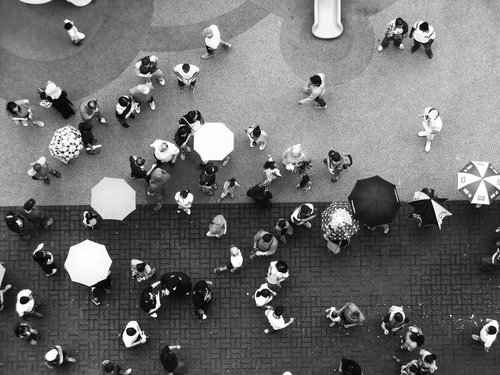 Top view of people walking along a street in Tampines